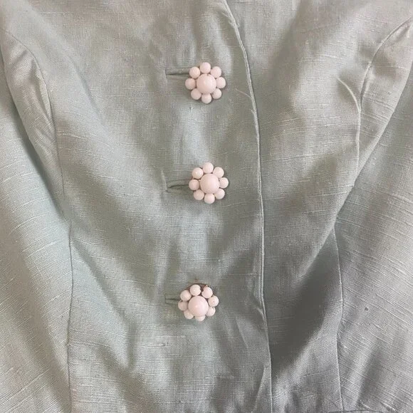 VINTAGE 1950s Josie‎ Shield Mint Green Shantung Fit & Flare Dress Midcentury S - Picture 10 of 15